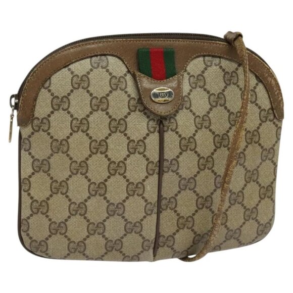 GUCCI GG Supreme Web Sherry Line Shoulder Bag PVC Beige 904 02 047 Auth 128433 - Picture 1 of 16